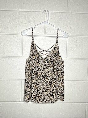 < ASTR The Label Leopard Print Tank Top With Crisscross Design >